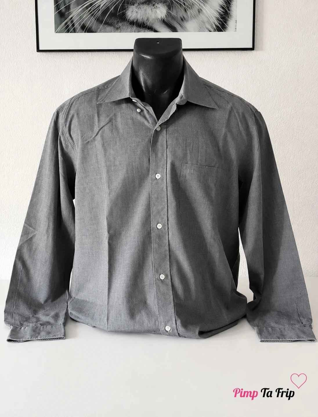 Chemise manches longues gris bleu chiné Brice col button down homme L